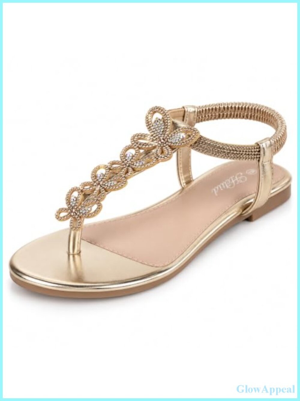 Rhinestone Thong Flat Sandals Leather T-Strap Bohemian Wedding Shoes